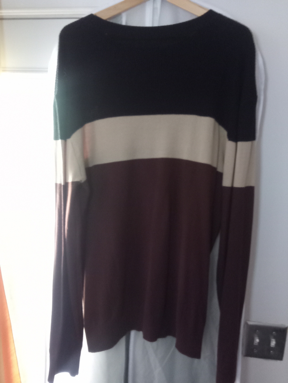 Men's Colorblock Crewneck Sweater - Black, Cream & Brown